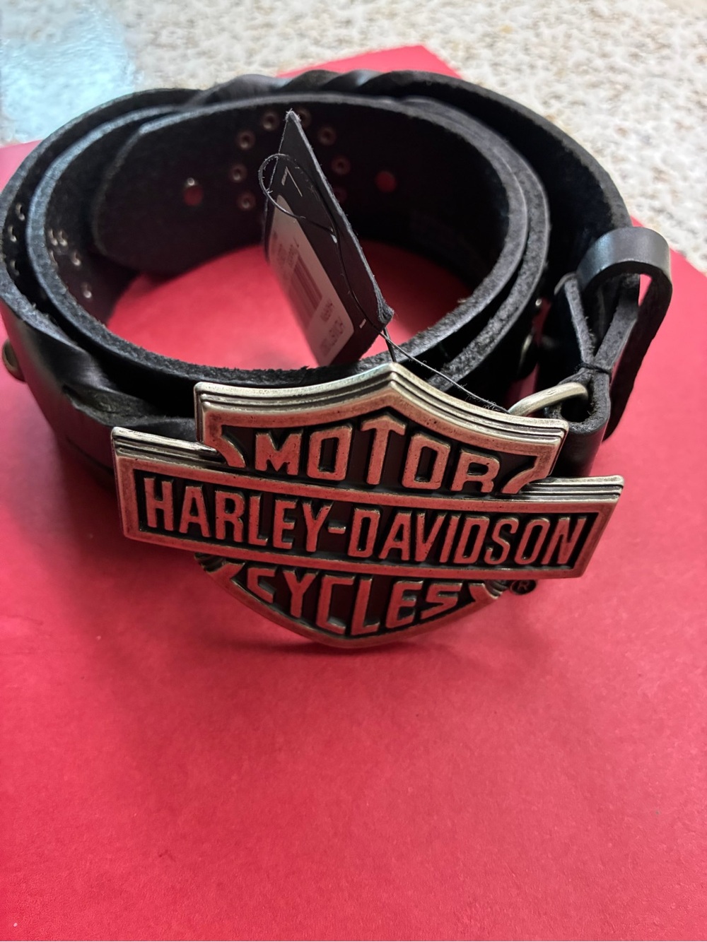 NEW Original Harley-Davidson Black Leather Belt with Shield Logo Buckle